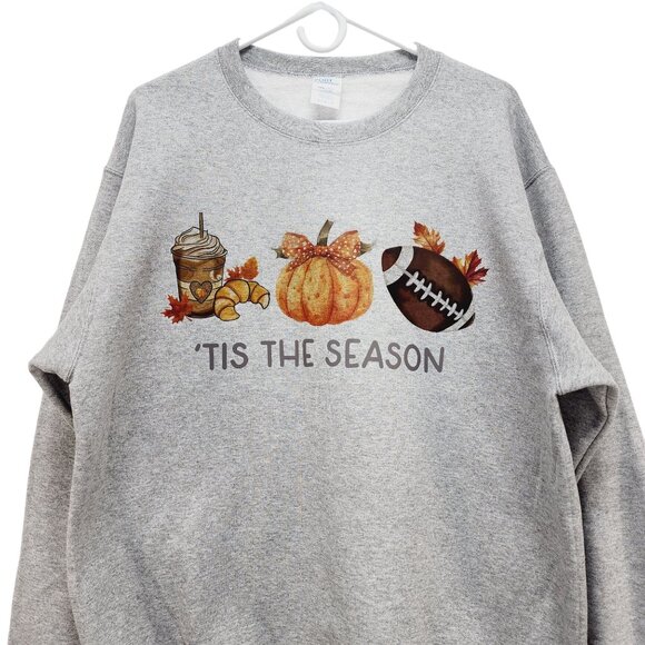 Tis' The Season Pumpkin Spice Leaves Football Stars Unisex Sweatshirt Size L - Picture 7 of 11